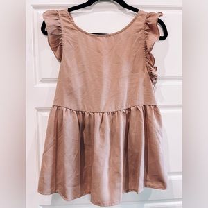 Dusty pink, SHEIN ruffle blouse. A couple a tiny holes from winter storage.